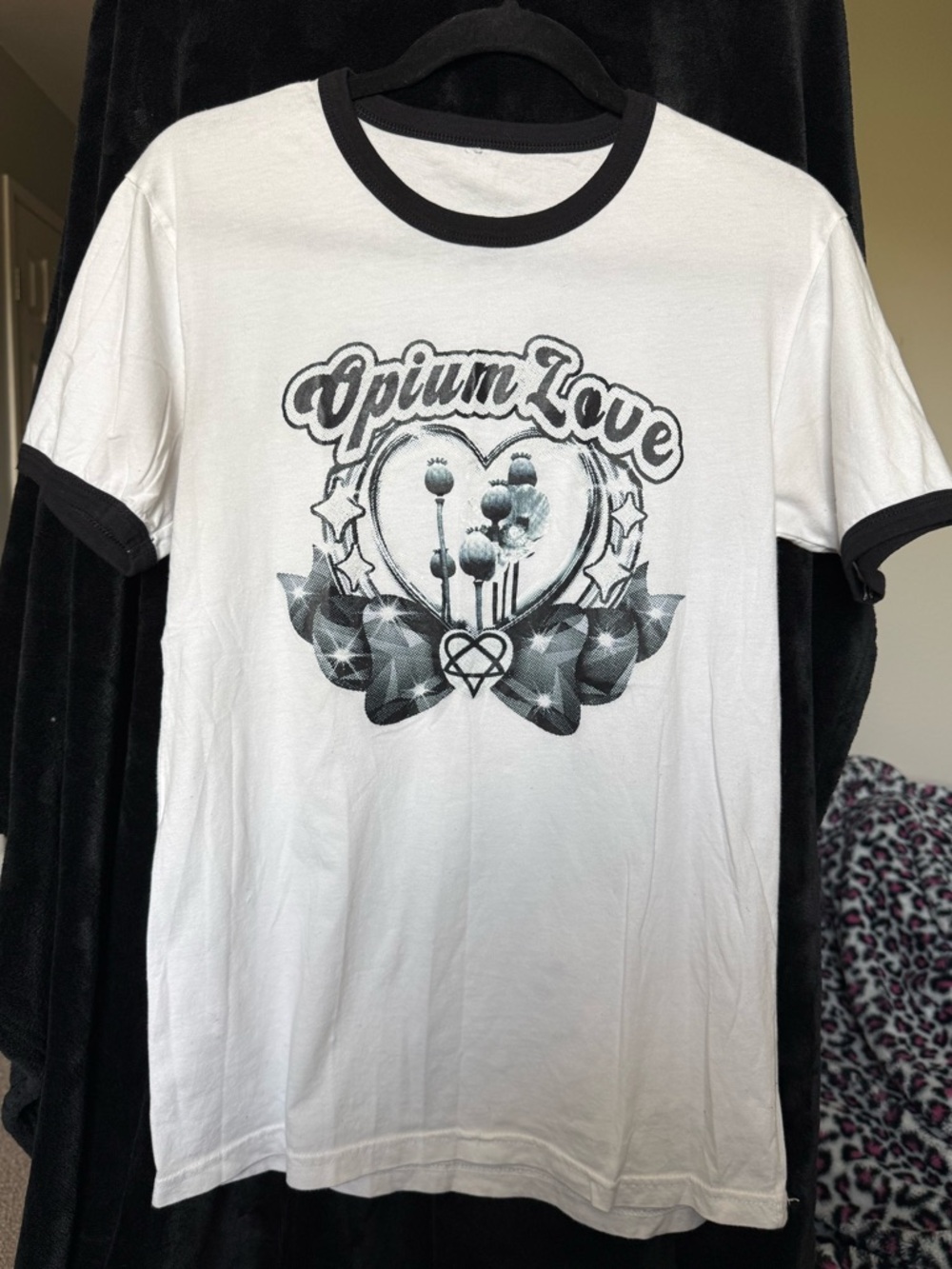 Opium Love Ringer Tee White Black Alt Graphic Shirt